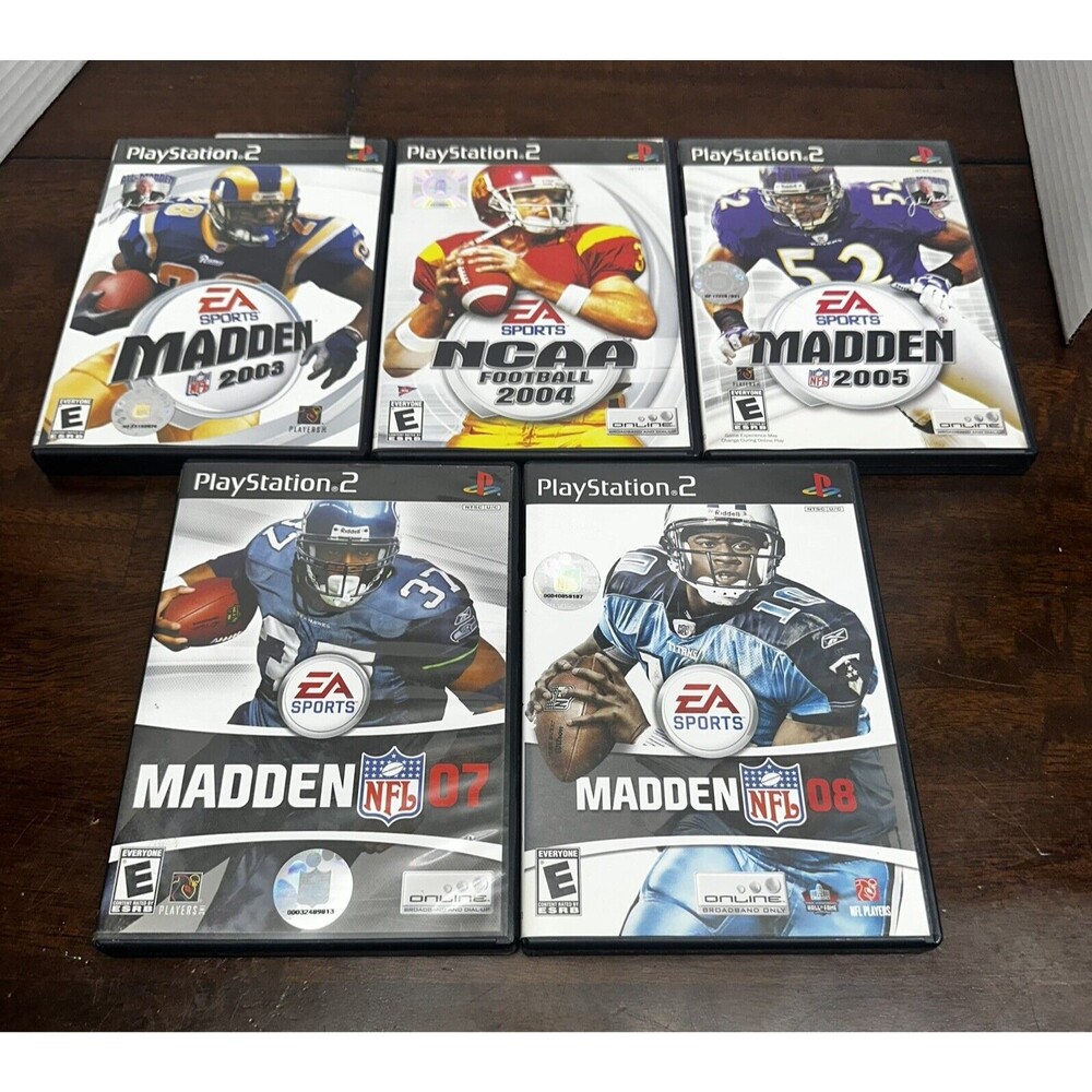 Lot Of 5 PlayStation 2 PS2 Madden NFL Games 03, 04, 05, 07, 08 Complete In Case